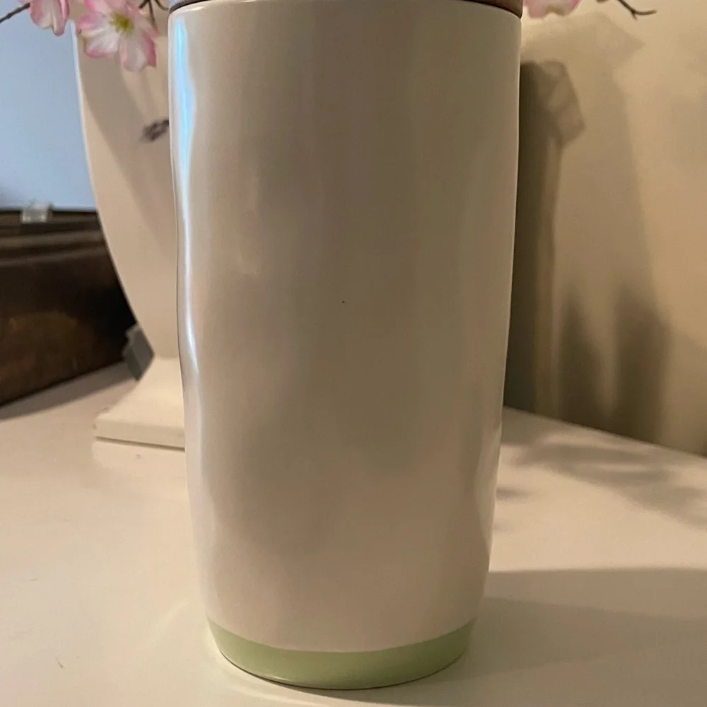 NWT, Rae Dunn, Ceramic Canister with wooden lid. “Hop Into Spring”